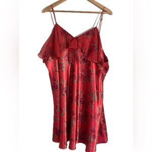 Solange Red Floral Satin Slip Nightgown Size 3X